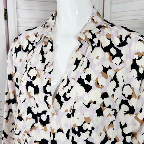 Loft Animal Print V Neck Pullover Tunic Blouse Shirt Lavender Multi Small - Picture 5 of 12